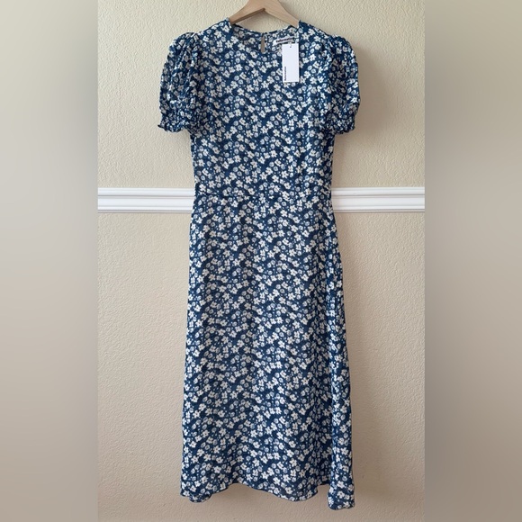 NEW WITH TAGS Reformation Lee Raquel Blue Floral Puff Sleeve Midi Dress Size 6 - Picture 4 of 16